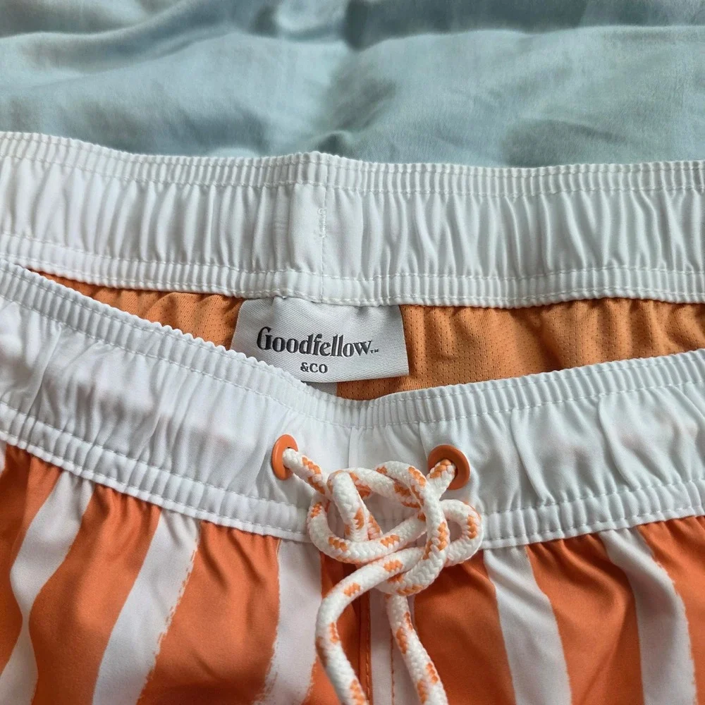 Goodfellow & Co Mens XXL Swim Trunks Orange White Striped 5